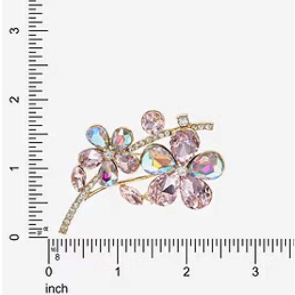 MONET Flower Brooch Pin Gold Tone Rhinestone Pink AB Crystal Figural New in Box - Picture 6 of 10